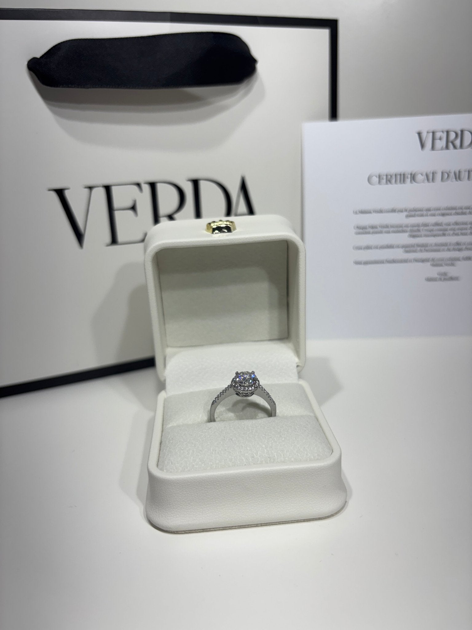 Design élégant bague Verda Halo moissanite halo pavé